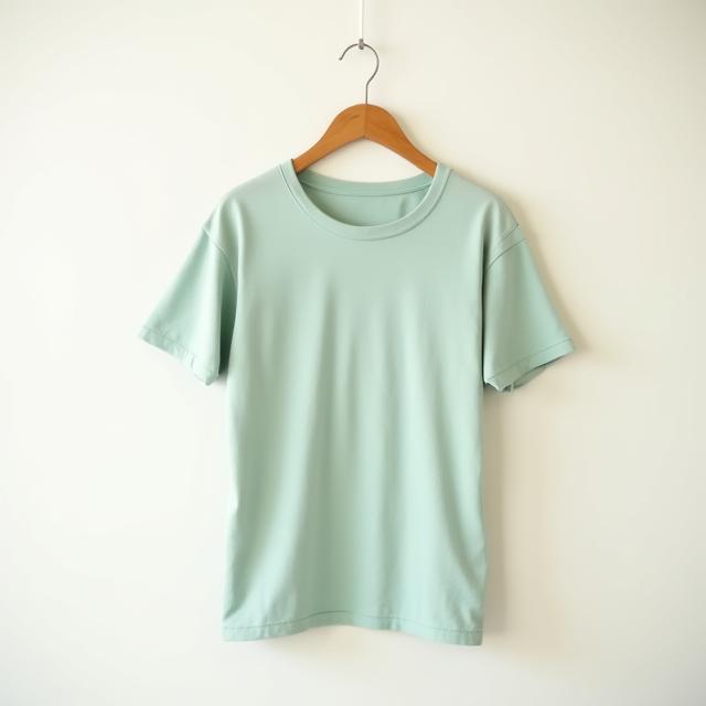 ハンガーにかけられたオーガニックコットンのTシャツ